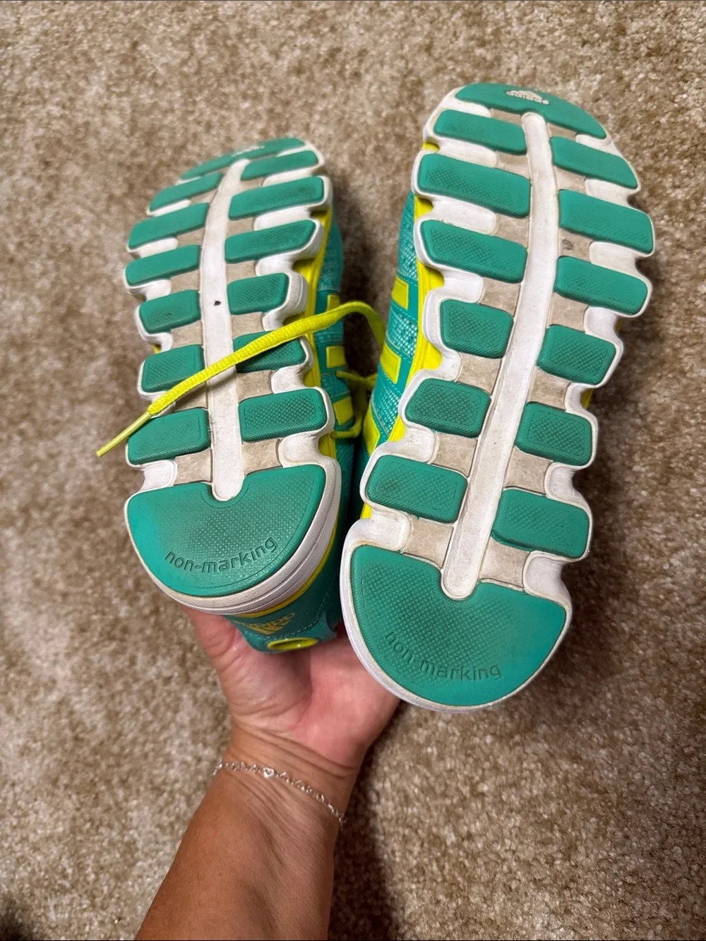 adidas Teal and Yellow Kids Athletic Shoes